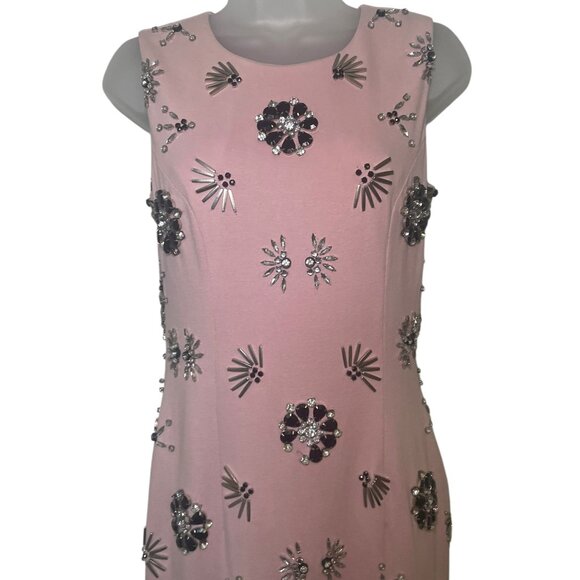 Mac Duggal Pink Embellished Maxi Dress Size 2 | Beaded Gem Floral Sample Gown - Picture 5 of 11
